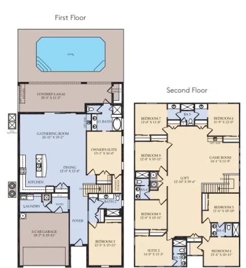 Floor plan da planta Clearwater do Windsor Cay Resort com a distribuição dos 9 quartos
