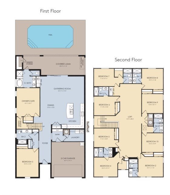 Floor plan da planta Clearwater Grand do Windsor Cay Resort com a distribuição dos 10 quartos