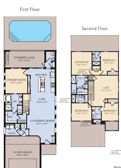 Floor plan da planta Lakeshore do Windsor Cay Resort com a distribuição dos 5 quartos