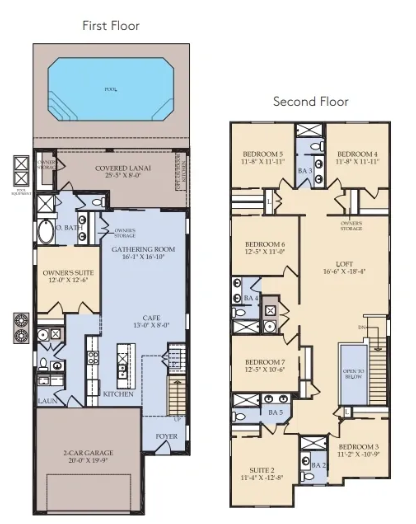 Floor plan da planta Seashore do Windsor Cay Resort com a distribuição dos 7 quartos