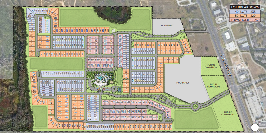 Masterplan do Windsor Cay Resort com a distribuição dos lotes, o clubhouse e o lago