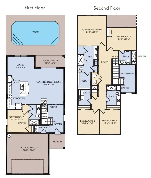 Floor plan da planta Windstone do Windsor Cay Resort com a distribuição dos 5 quartos